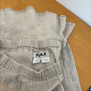 Flax ⭐️ Natural 100% Cropped Frill Linen Pants Loungewear Beach Cover Up Capri